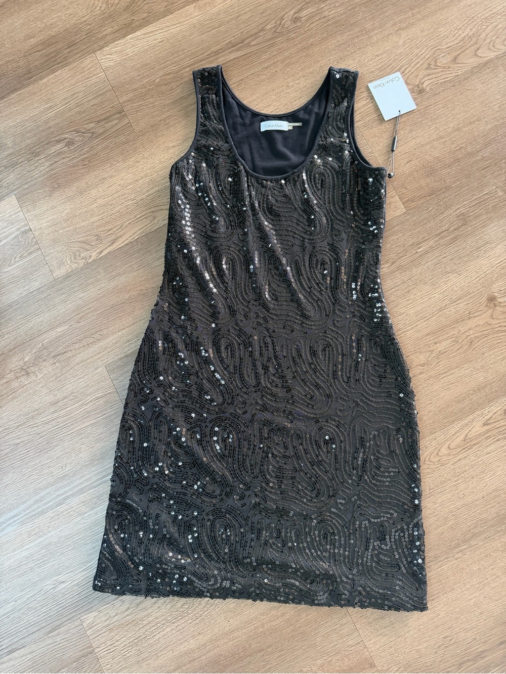 NWT Calvin Klein Black Sequin Scoop Neck Mini Dress Sz 8